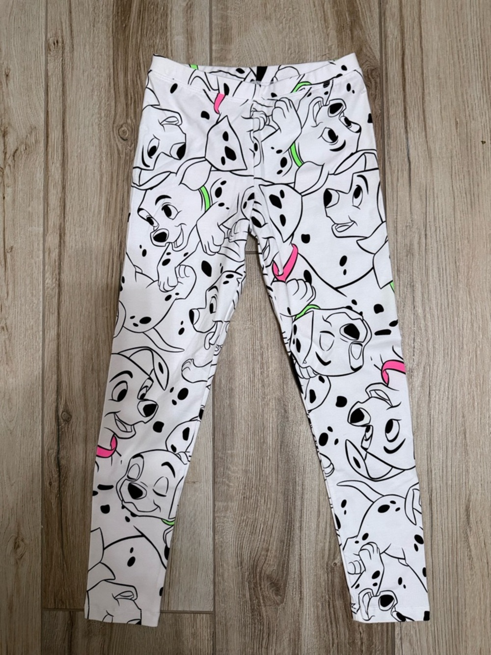 Disney White 101 Dalmatians Leggings with Pink & Green Accents size L 9 years